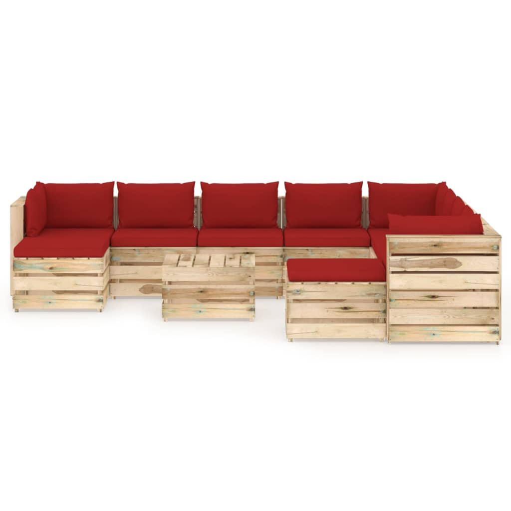 11-tlg. Garten-Lounge-Set mit Kissen Grün Imprägniertes Holz