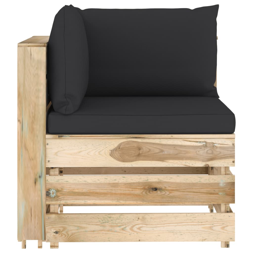 11-tlg. Garten-Lounge-Set mit Kissen Grün Imprägniertes Holz