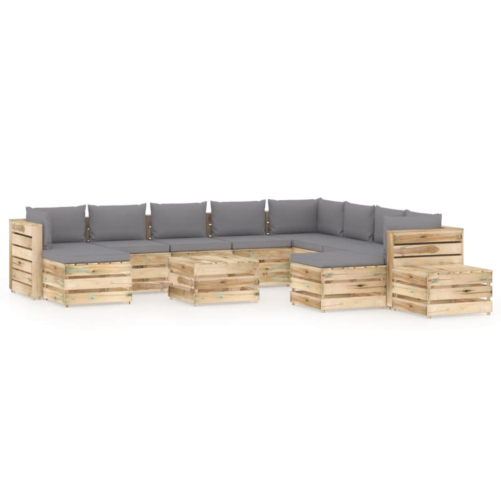 12-tlg. Garten-Lounge-Set mit Kissen Grün Imprägniertes Holz