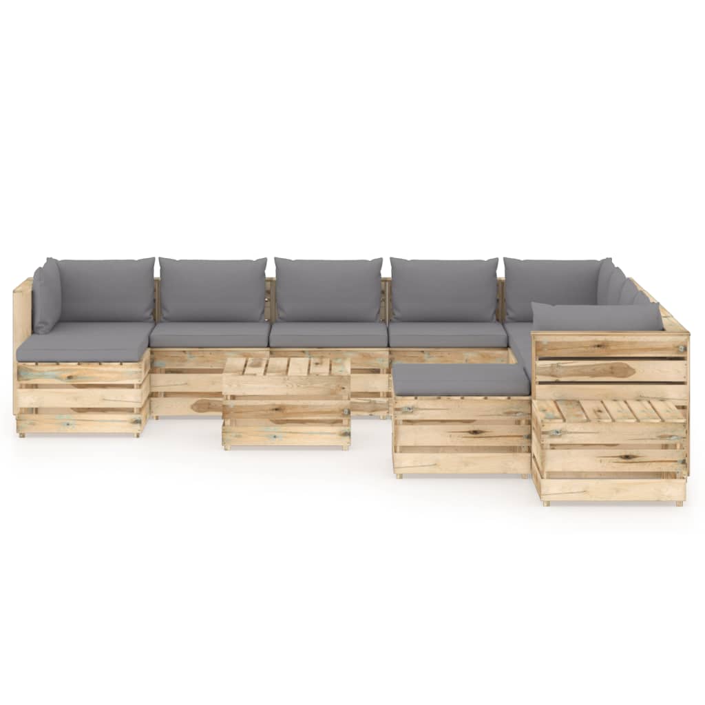 12-tlg. Garten-Lounge-Set mit Kissen Grün Imprägniertes Holz