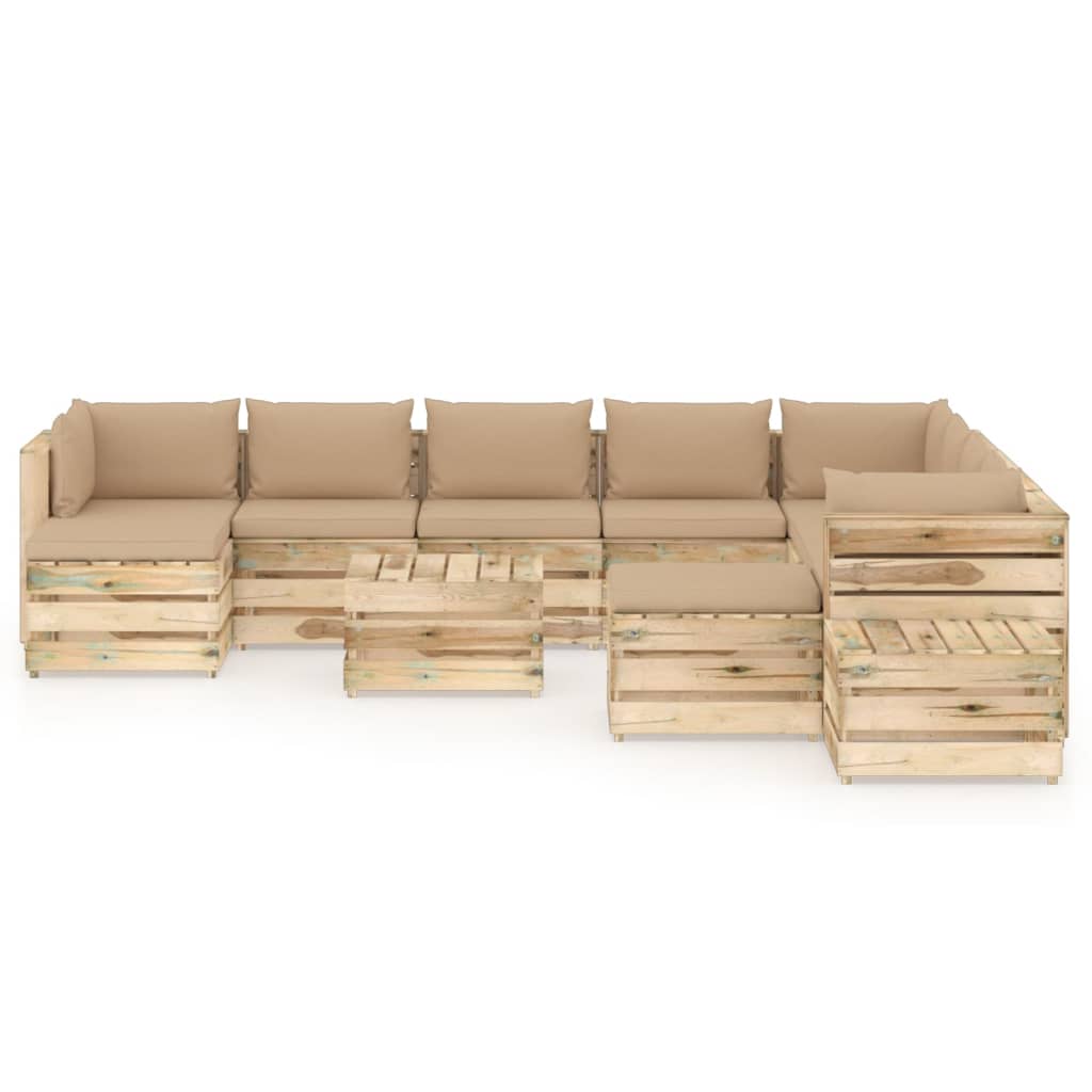 12-tlg. Garten-Lounge-Set mit Kissen Grün Imprägniertes Holz