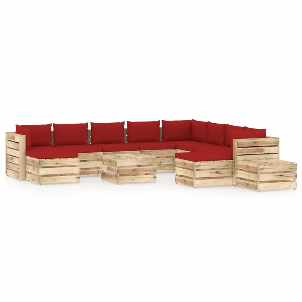 12-tlg. Garten-Lounge-Set mit Kissen Grün Imprägniertes Holz