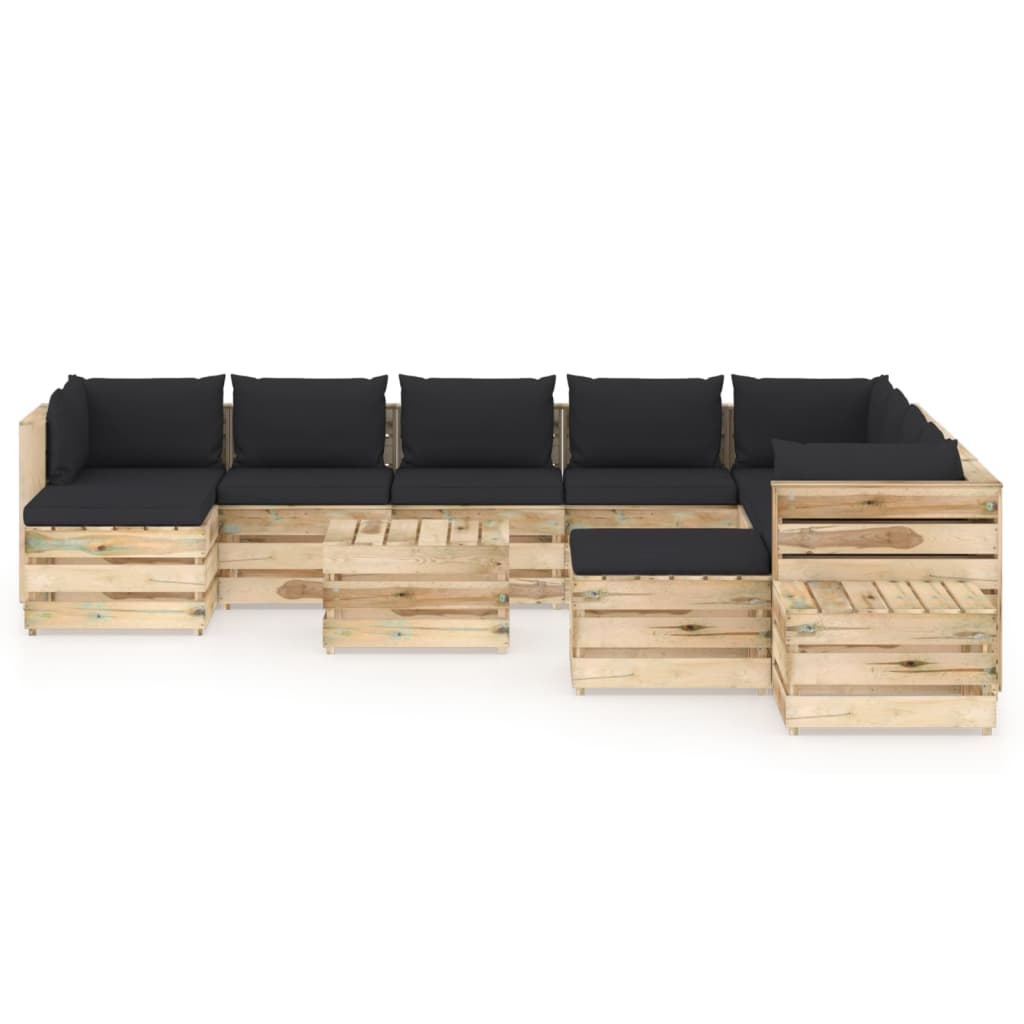 12-tlg. Garten-Lounge-Set mit Kissen Grün Imprägniertes Holz