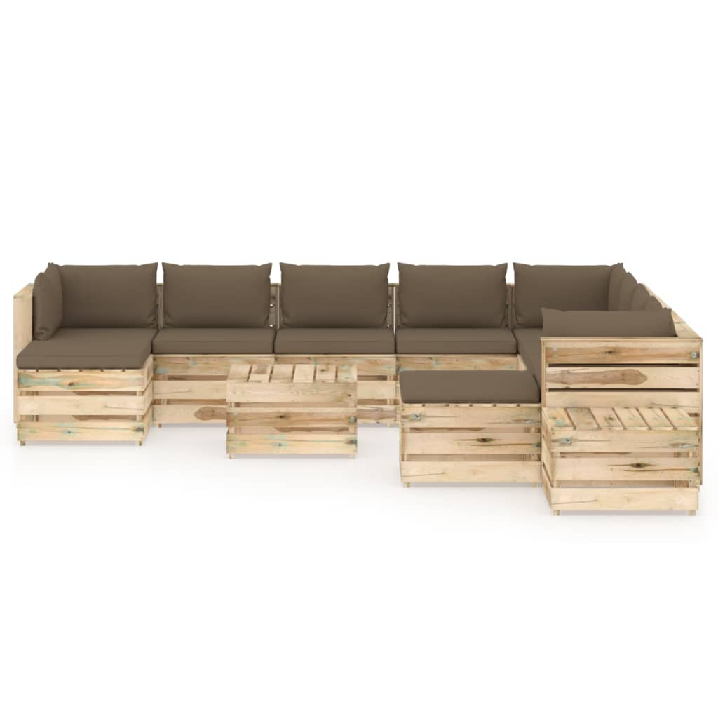 12-tlg. Garten-Lounge-Set mit Kissen Grün Imprägniertes Holz