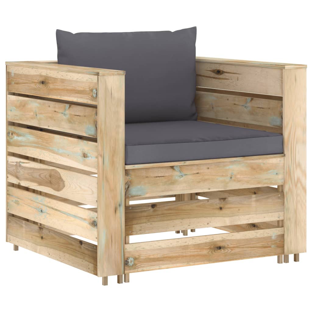 6-tlg. Garten-Lounge-Set mit Kissen Grün Imprägniertes Holz