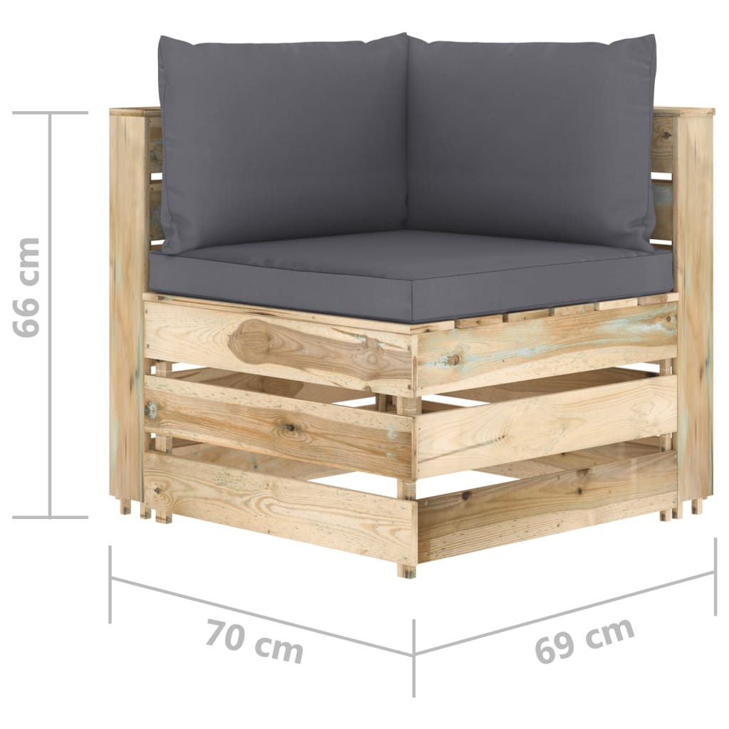 6-tlg. Garten-Lounge-Set mit Kissen Grün Imprägniertes Holz