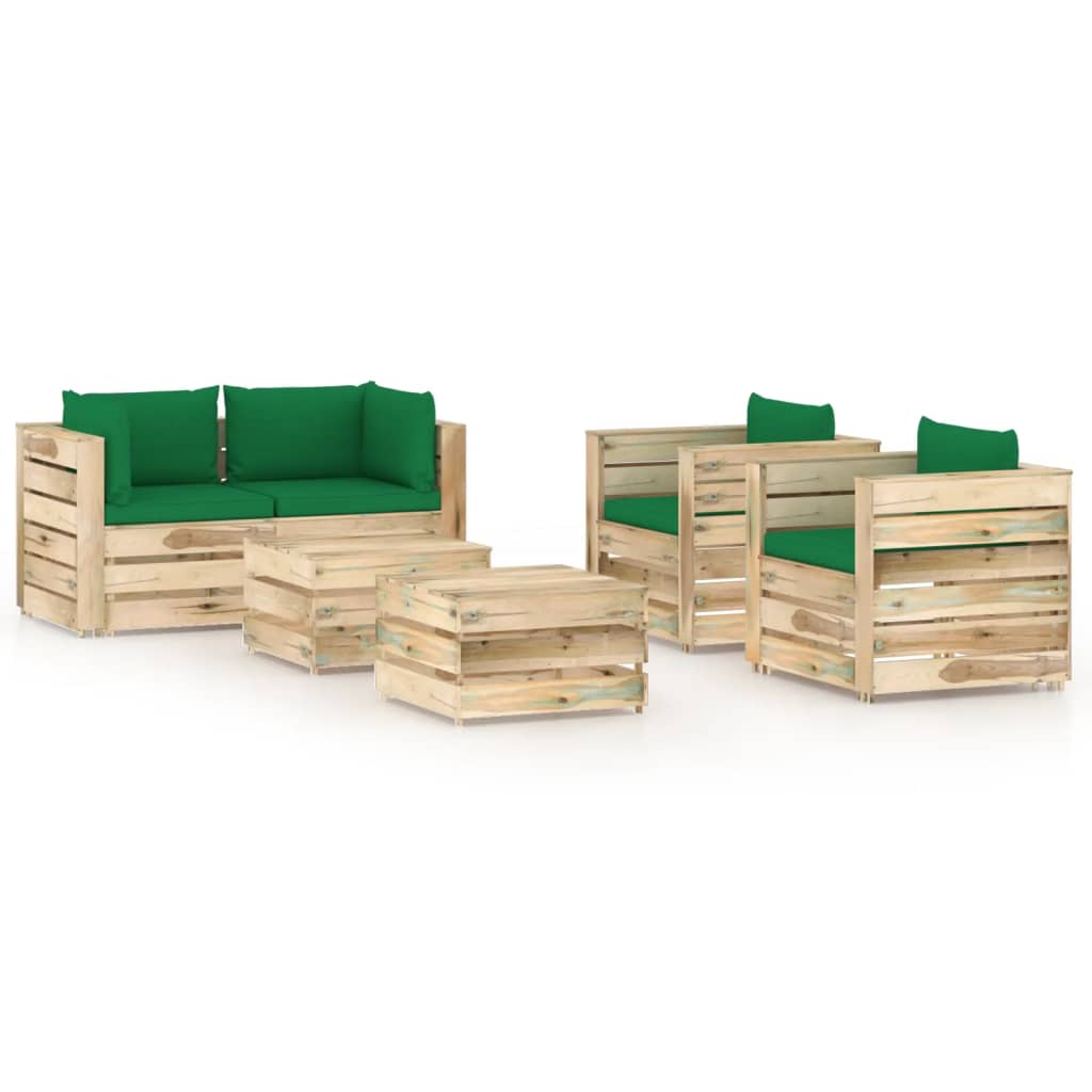 6-tlg. Garten-Lounge-Set mit Kissen Grün Imprägniertes Holz