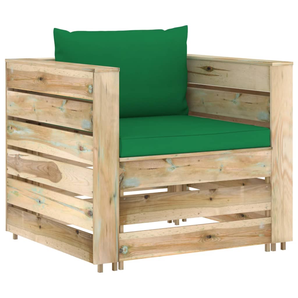 6-tlg. Garten-Lounge-Set mit Kissen Grün Imprägniertes Holz