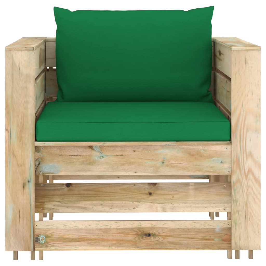 6-tlg. Garten-Lounge-Set mit Kissen Grün Imprägniertes Holz