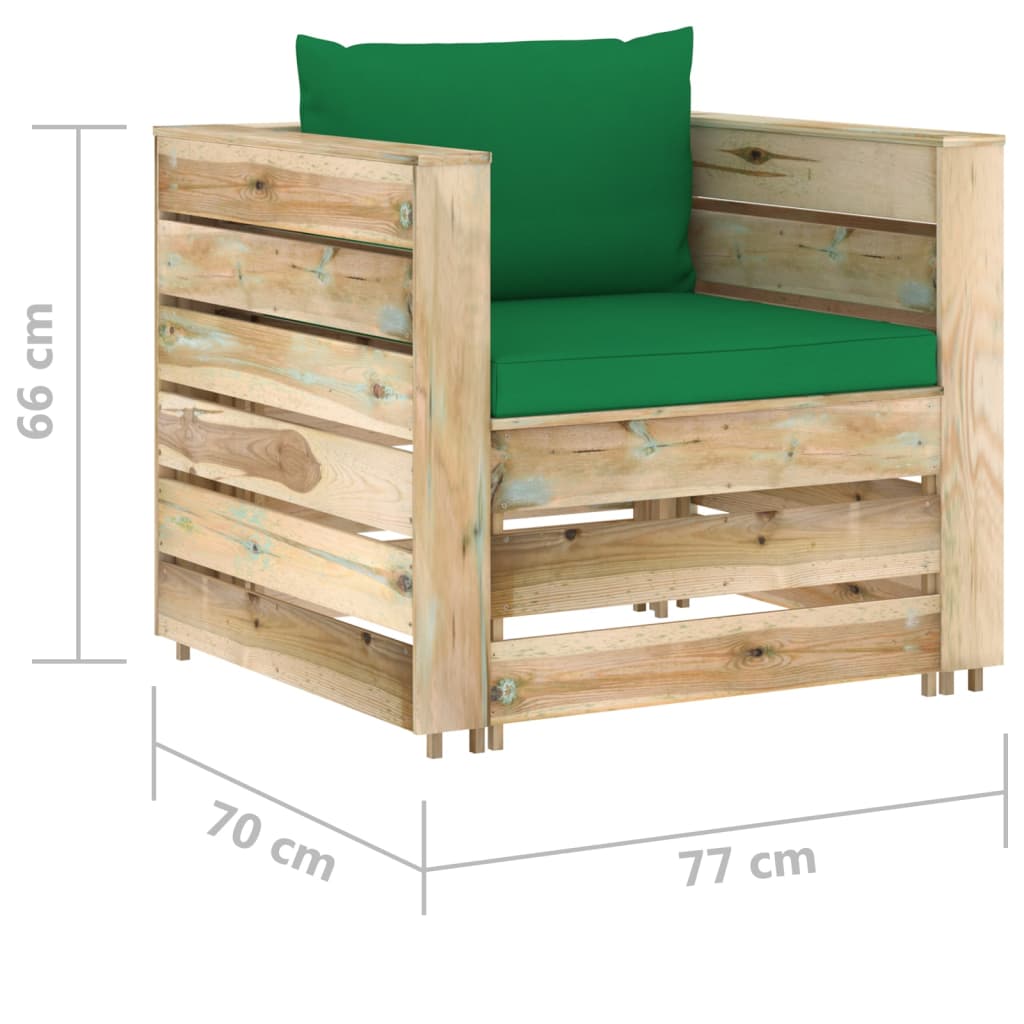 6-tlg. Garten-Lounge-Set mit Kissen Grün Imprägniertes Holz
