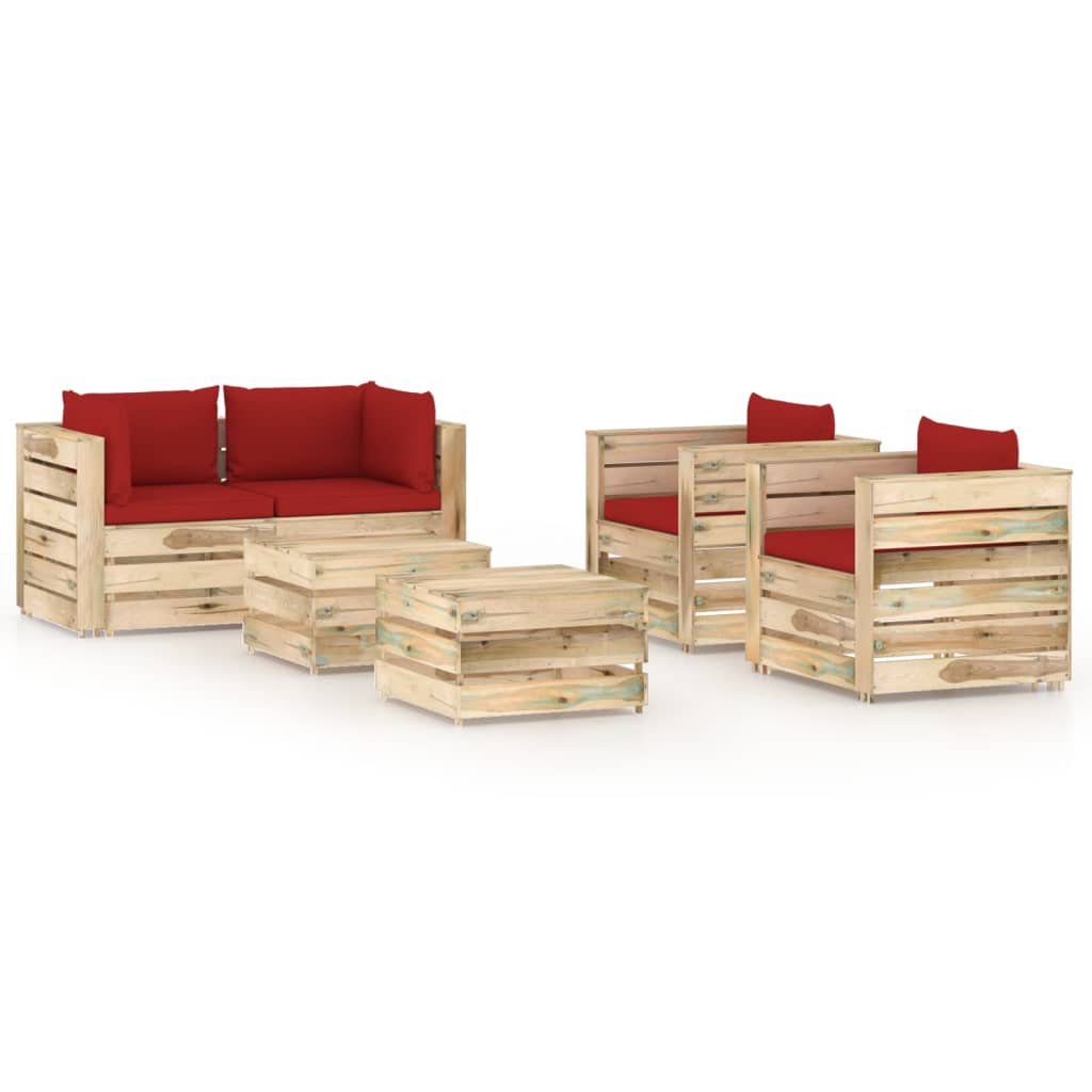 6-tlg. Garten-Lounge-Set mit Kissen Grün Imprägniertes Holz