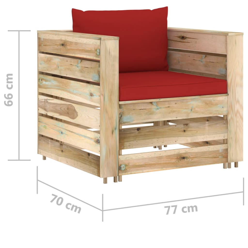 6-tlg. Garten-Lounge-Set mit Kissen Grün Imprägniertes Holz