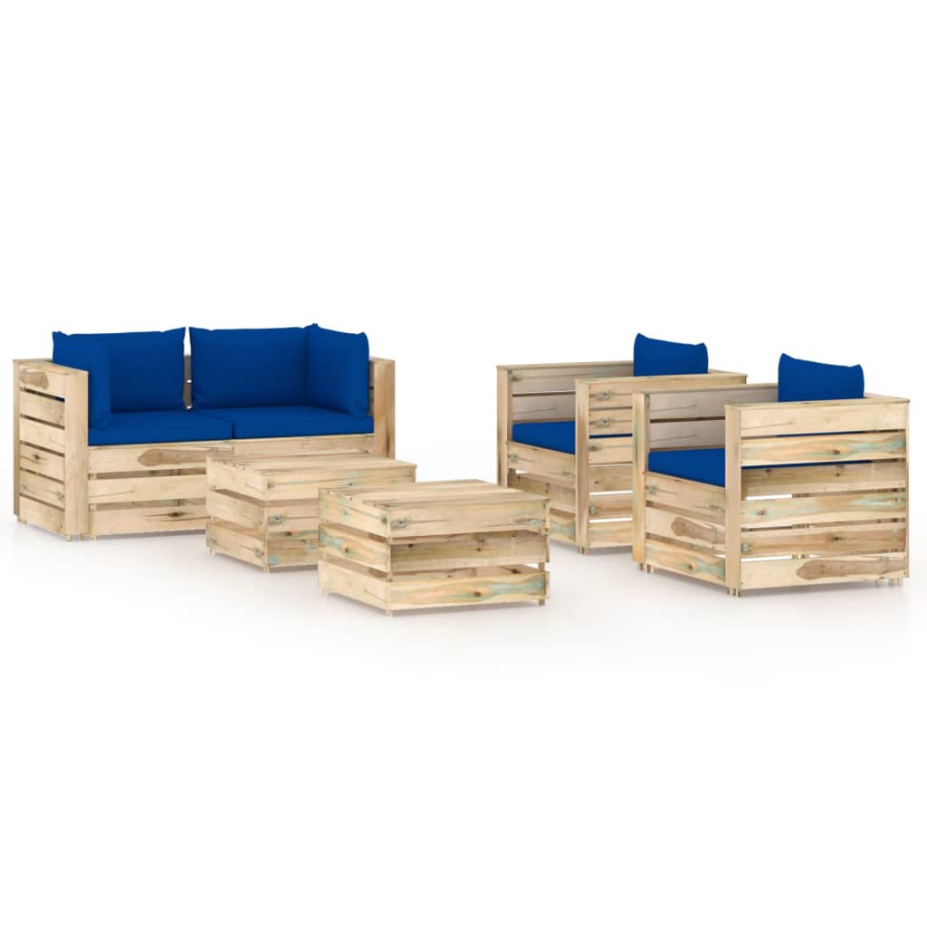 6-tlg. Garten-Lounge-Set mit Kissen Grün Imprägniertes Holz
