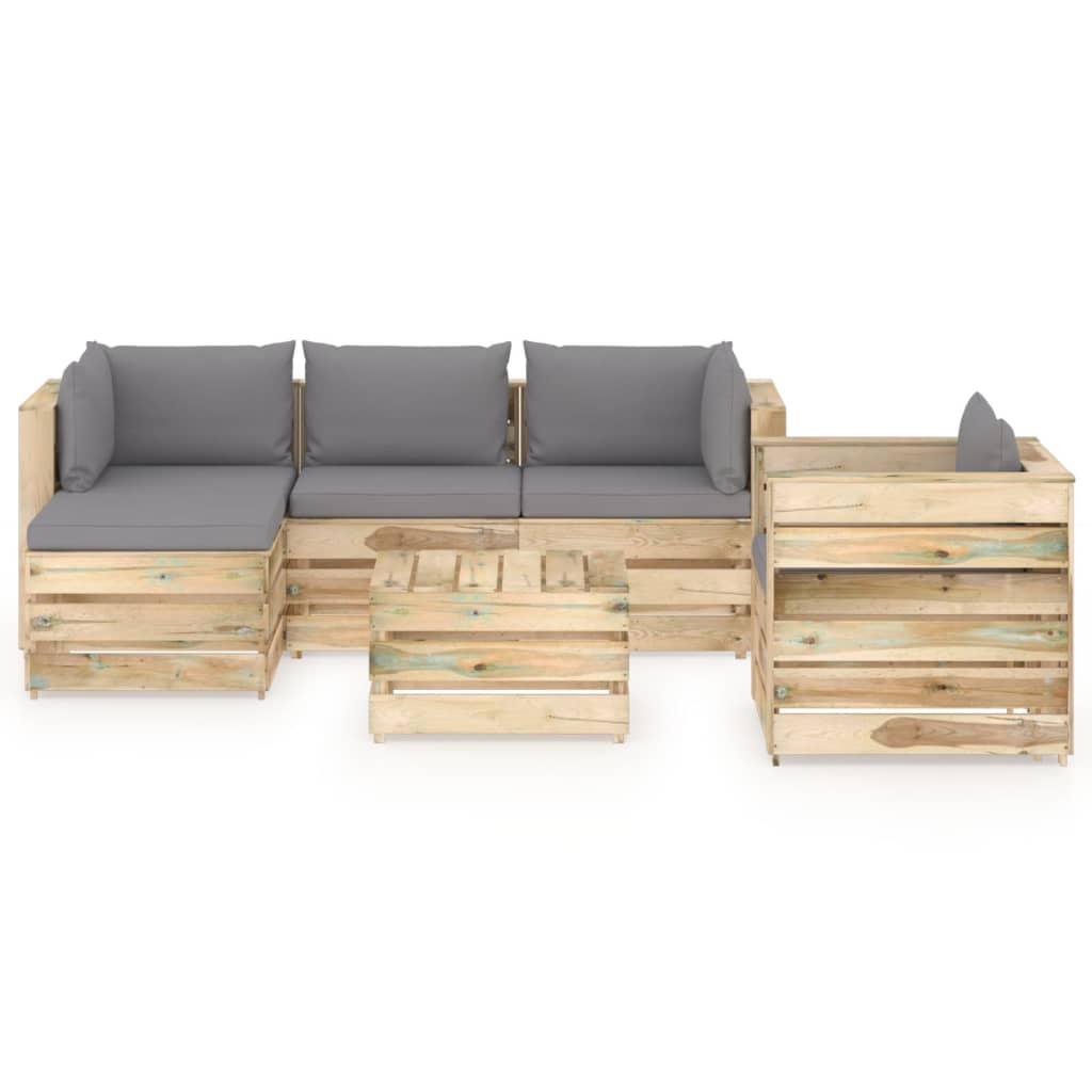 6-tlg. Garten-Lounge-Set mit Kissen Grün Imprägniertes Holz
