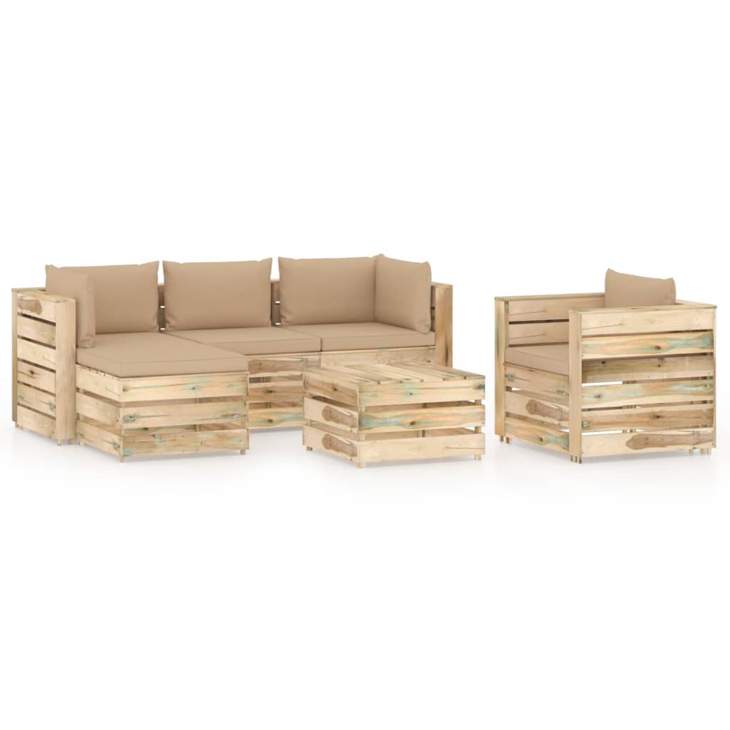 6-tlg. Garten-Lounge-Set mit Kissen Grün Imprägniertes Holz
