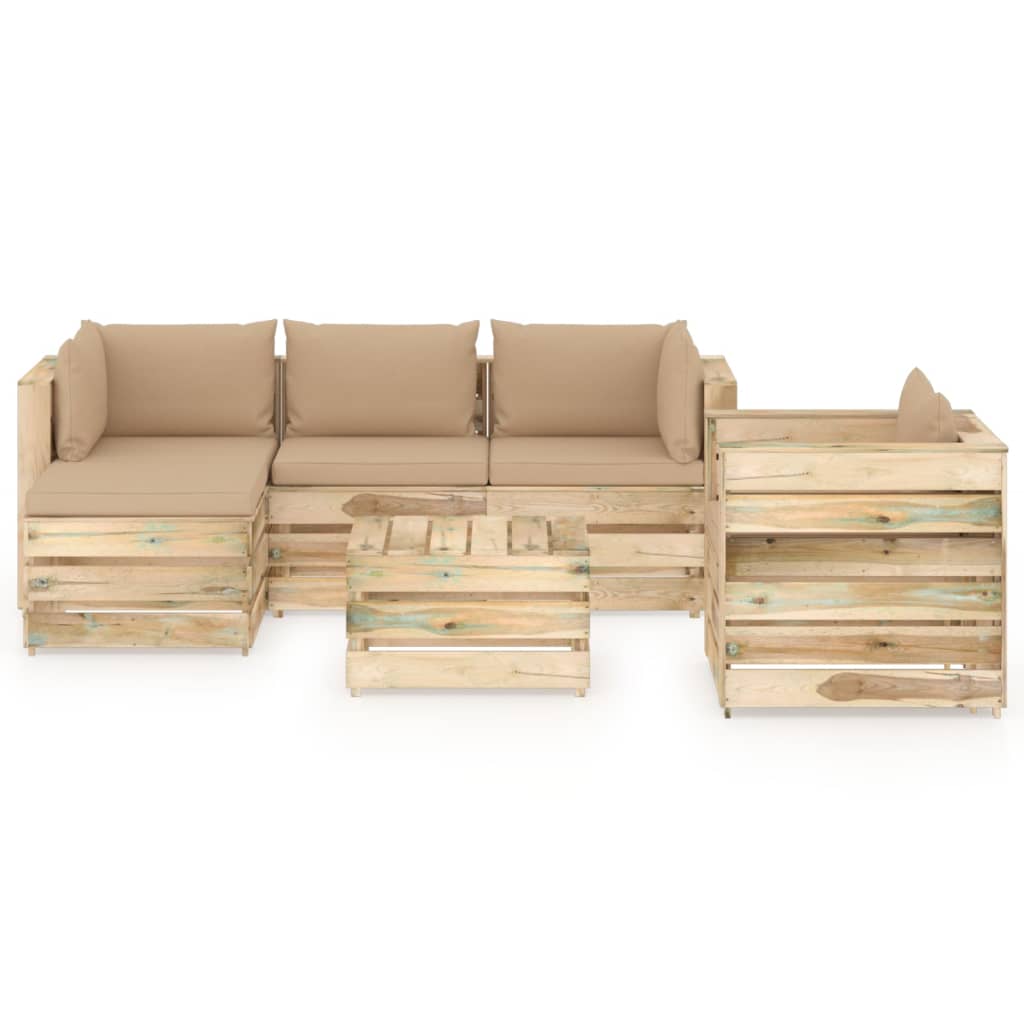 6-tlg. Garten-Lounge-Set mit Kissen Grün Imprägniertes Holz