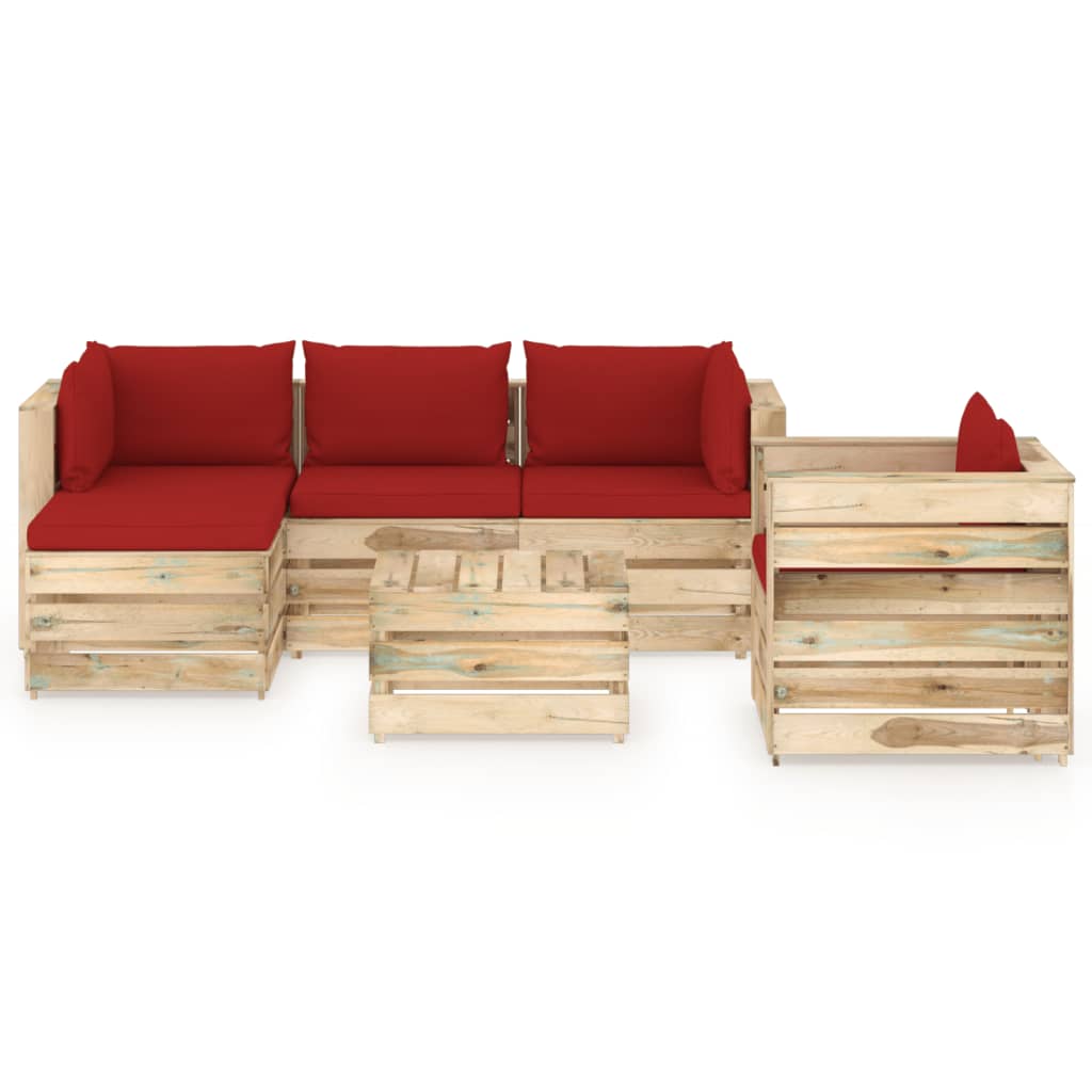 6-tlg. Garten-Lounge-Set mit Kissen Grün Imprägniertes Holz