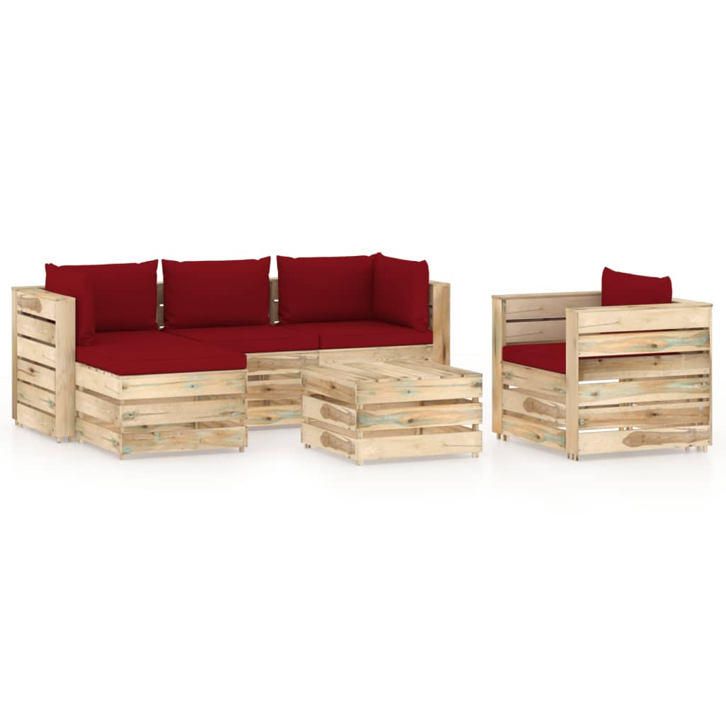 6-tlg. Garten-Lounge-Set mit Kissen Grün Imprägniertes Holz