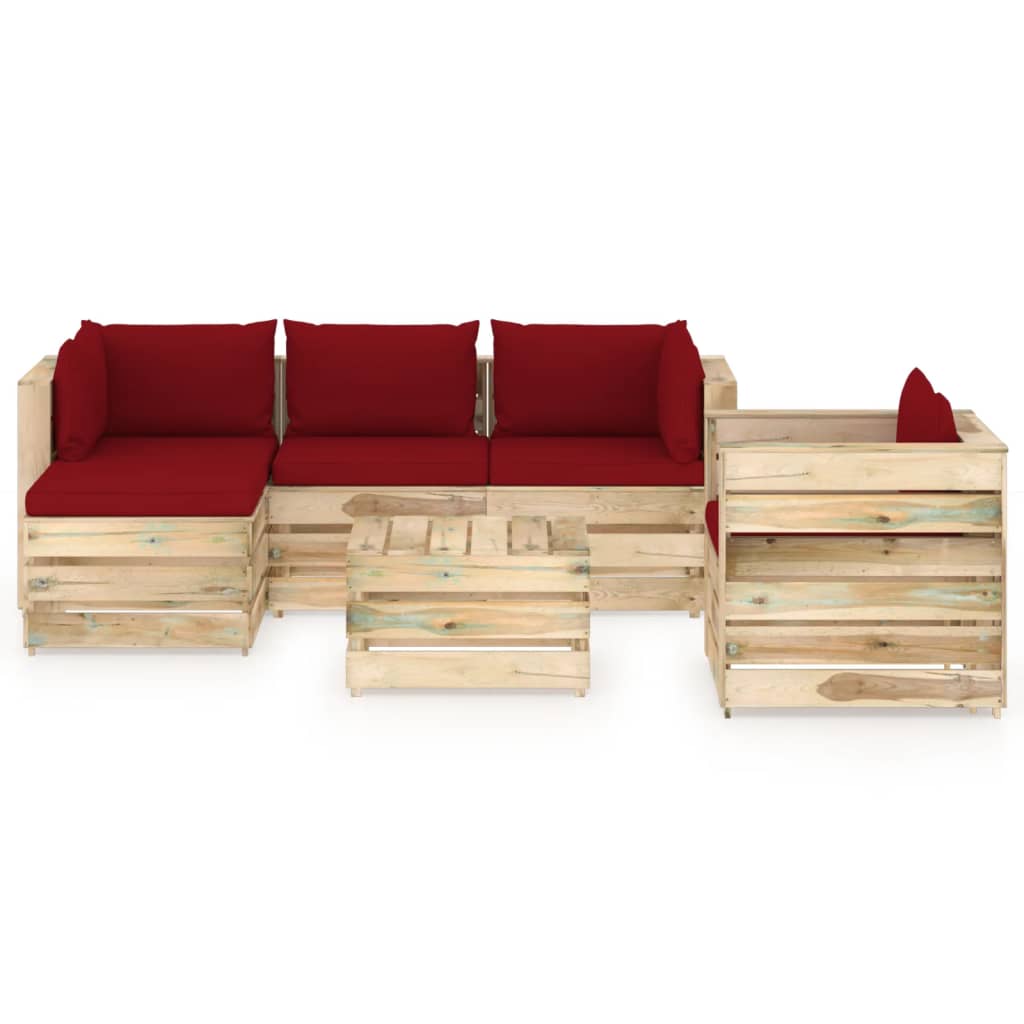 6-tlg. Garten-Lounge-Set mit Kissen Grün Imprägniertes Holz