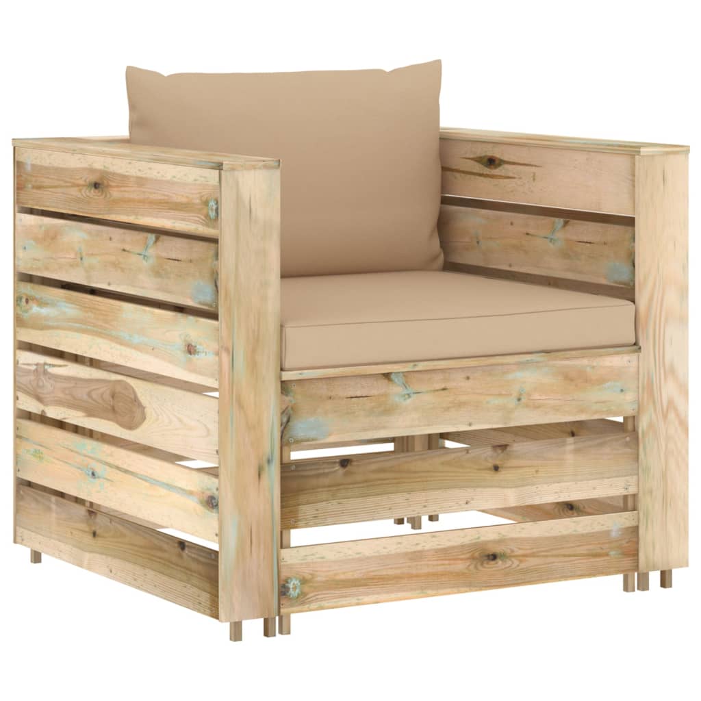 7-tlg. Garten-Lounge-Set mit Kissen Grün Imprägniertes Holz