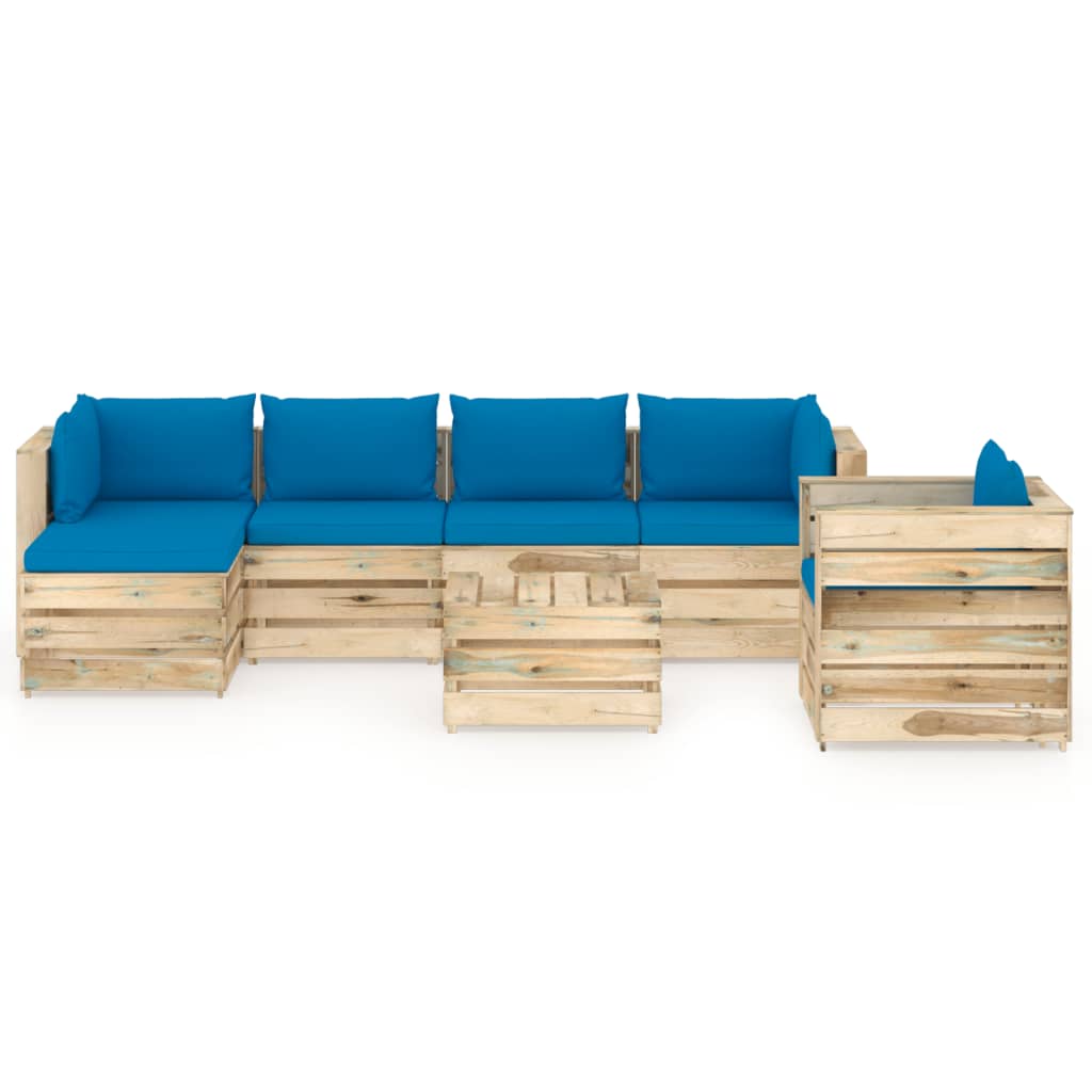 7-tlg. Garten-Lounge-Set mit Kissen Grün Imprägniertes Holz