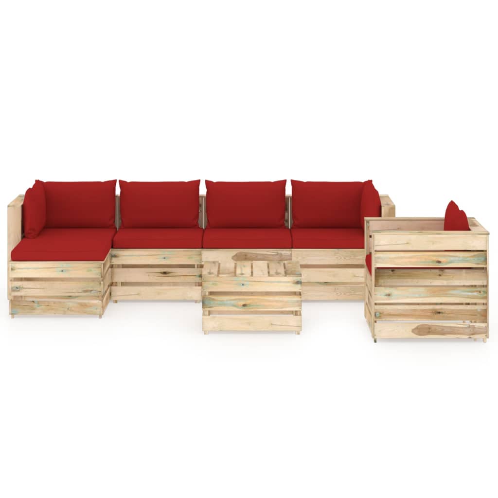 7-tlg. Garten-Lounge-Set mit Kissen Grün Imprägniertes Holz