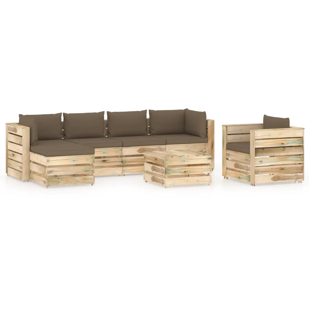 7-tlg. Garten-Lounge-Set mit Kissen Grün Imprägniertes Holz