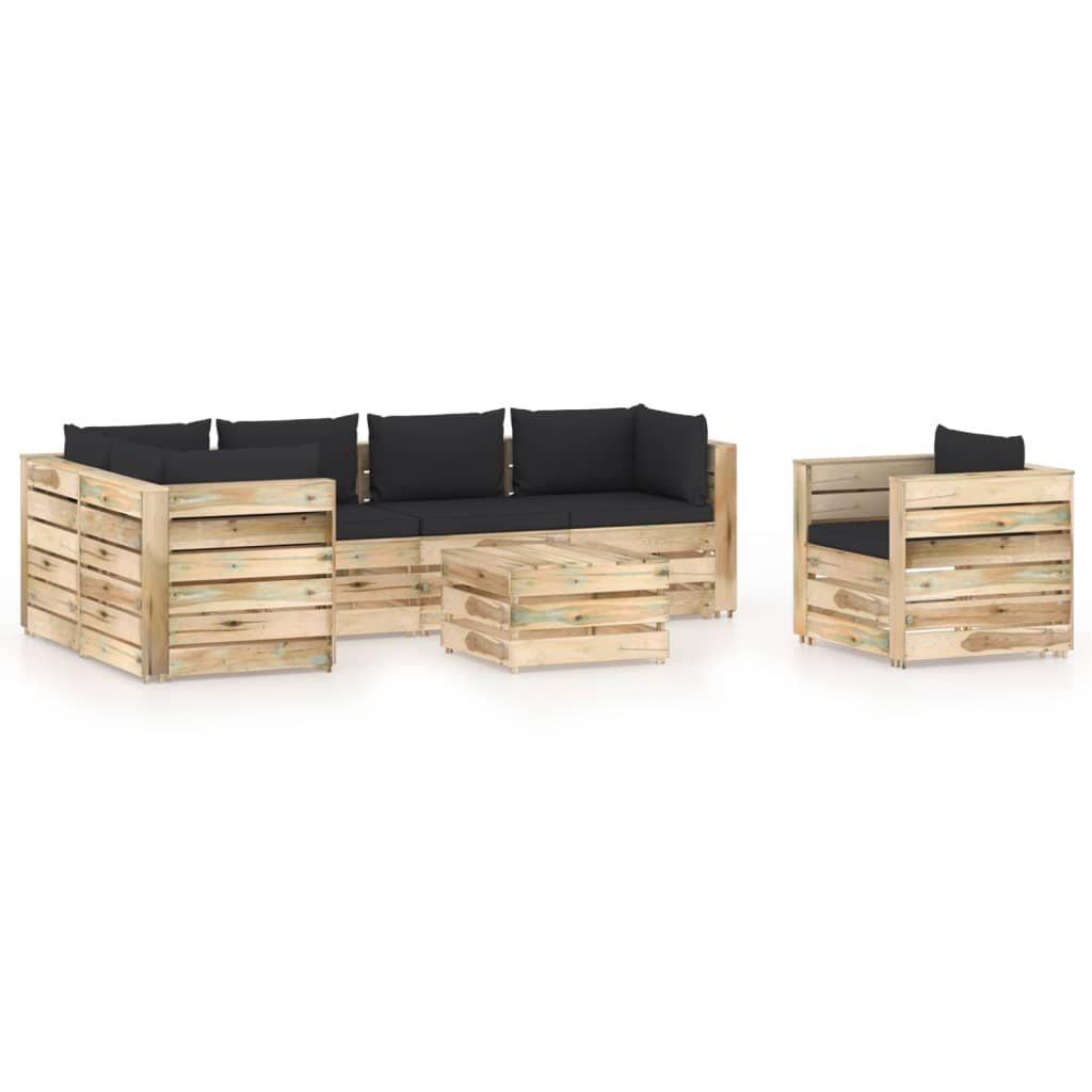 7-tlg. Garten-Lounge-Set mit Kissen Grün Imprägniertes Holz