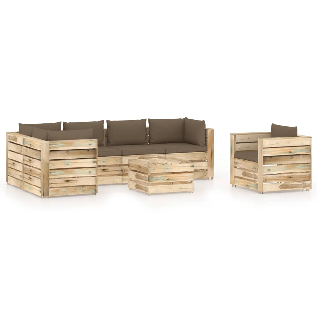 7-tlg. Garten-Lounge-Set mit Kissen Grün Imprägniertes Holz