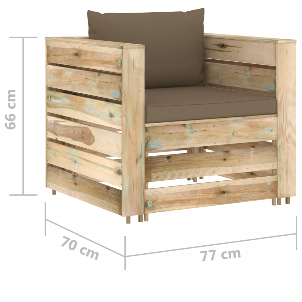 7-tlg. Garten-Lounge-Set mit Kissen Grün Imprägniertes Holz