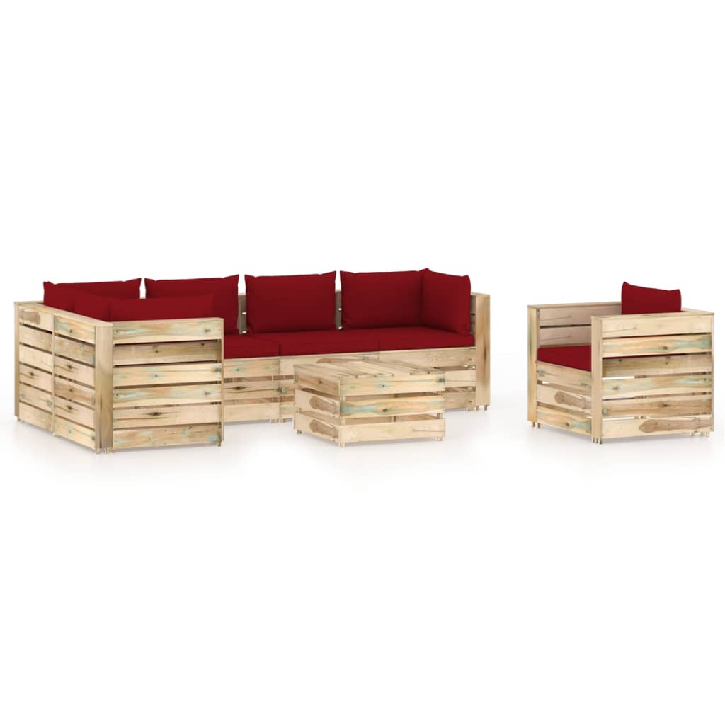 7-tlg. Garten-Lounge-Set mit Kissen Grün Imprägniertes Holz