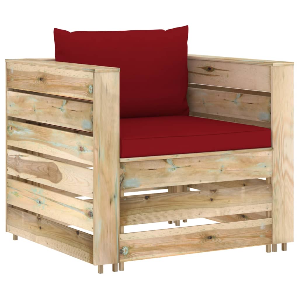 7-tlg. Garten-Lounge-Set mit Kissen Grün Imprägniertes Holz