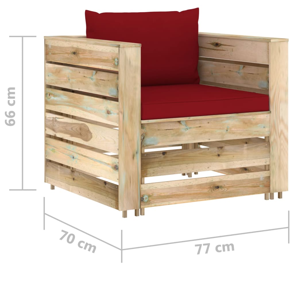 7-tlg. Garten-Lounge-Set mit Kissen Grün Imprägniertes Holz