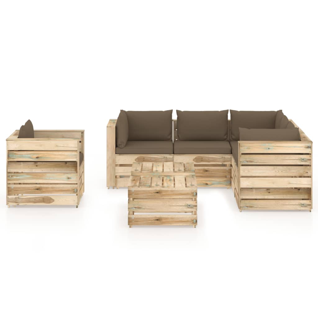 8-tlg. Garten-Lounge-Set mit Kissen Grün Imprägniertes Holz