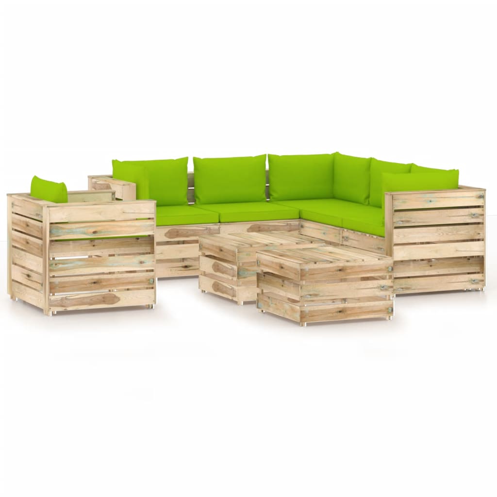 8-tlg. Garten-Lounge-Set mit Kissen Grün Imprägniertes Holz
