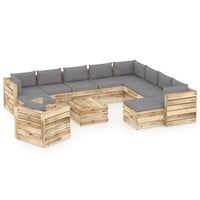 Thumbnail for 12-tlg. Garten-Lounge-Set mit Kissen Grün Imprägniertes Holz