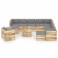 Thumbnail for 12-tlg. Garten-Lounge-Set mit Kissen Grün Imprägniertes Holz