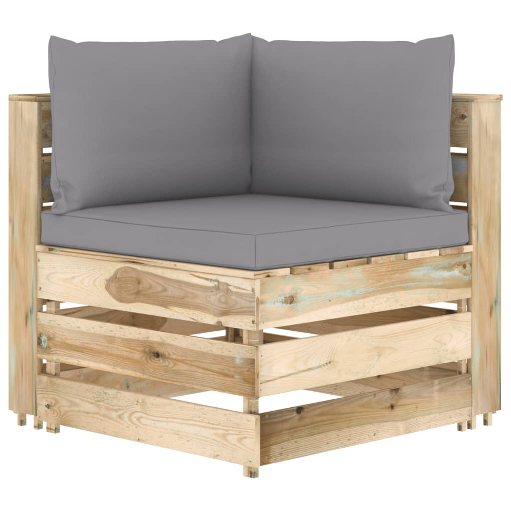 12-tlg. Garten-Lounge-Set mit Kissen Grün Imprägniertes Holz