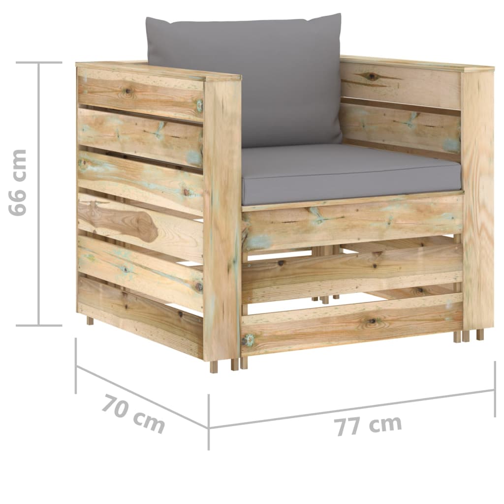 12-tlg. Garten-Lounge-Set mit Kissen Grün Imprägniertes Holz