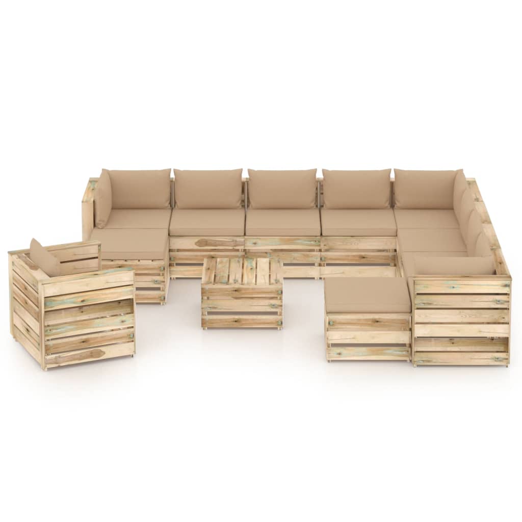 12-tlg. Garten-Lounge-Set mit Kissen Grün Imprägniertes Holz