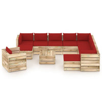 Thumbnail for 12-tlg. Garten-Lounge-Set mit Kissen Grün Imprägniertes Holz