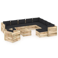 Thumbnail for 12-tlg. Garten-Lounge-Set mit Kissen Grün Imprägniertes Holz