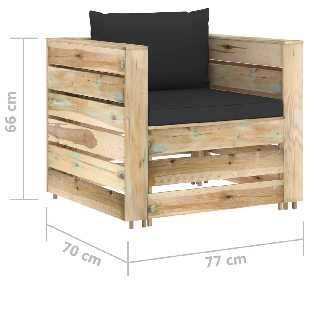 12-tlg. Garten-Lounge-Set mit Kissen Grün Imprägniertes Holz