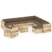 Thumbnail for 12-tlg. Garten-Lounge-Set mit Kissen Grün Imprägniertes Holz