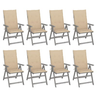 Thumbnail for Verstellbare Gartenstühle mit Auflagen 8 Stk. Grau Akazienholz