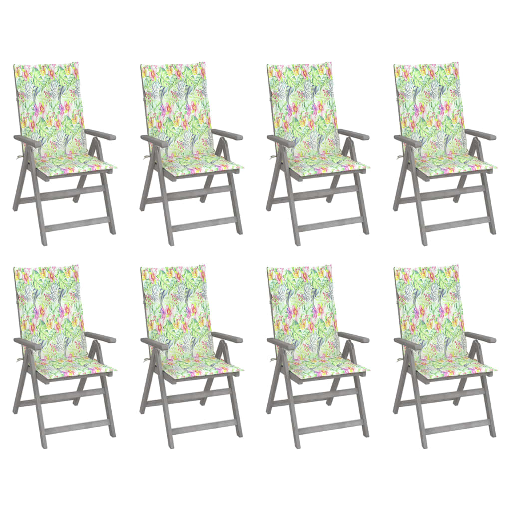 Verstellbare Gartenstühle mit Auflagen 8 Stk. Grau Akazienholz