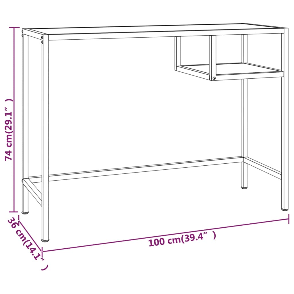 Computertisch Weiß und Golden 100x36x74 cm Glas