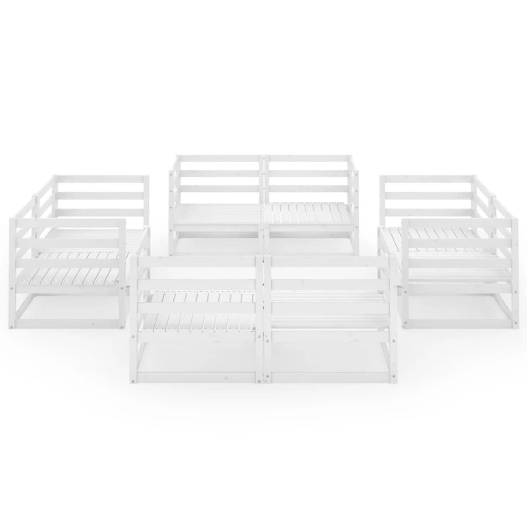 8-tlg. Garten-Lounge-Set Weiß Kiefer Massivholz