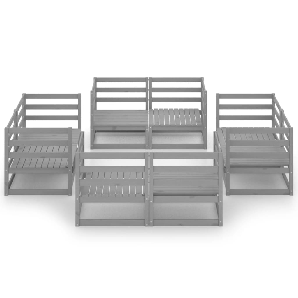 8-tlg. Garten-Lounge-Set Grau Kiefer Massivholz