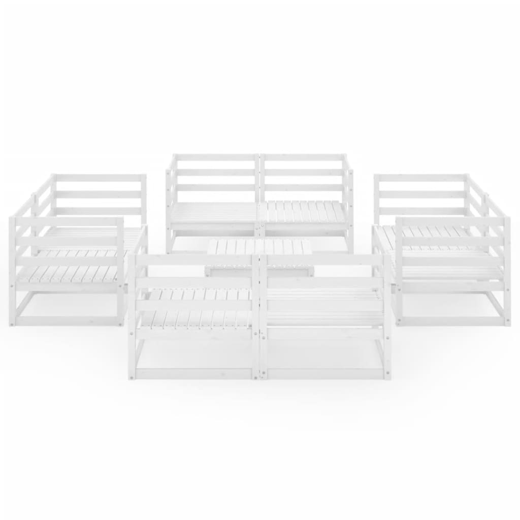 9-tlg. Garten-Lounge-Set Weiß Kiefer Massivholz